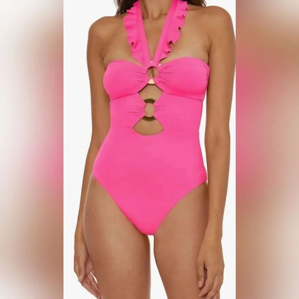 SOLUNA Ruffle Strappy One-PIece Swimsuit NWT Size Large Hot Pink
